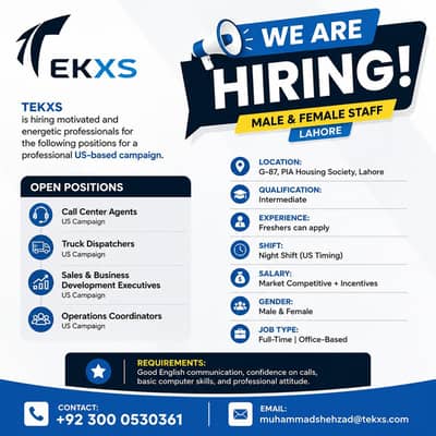 Call Center Agents Truck Dispatchers Sales & Operations Staff – Lahore