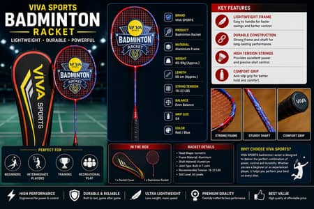 VIVA Sports Badminton Racket – Lightweight & Durable | Original Cover