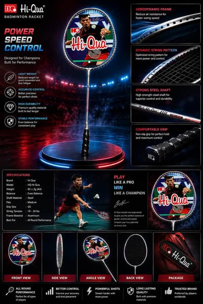 Hi-Qua HQ Badminton Racket – Lightweight & Durable | Original Cover 