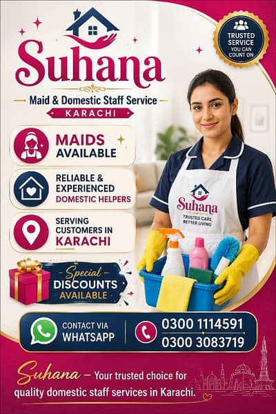 House maids, Maid, Baby Sitter, Chef, Home Cook, Patient Care, Driver