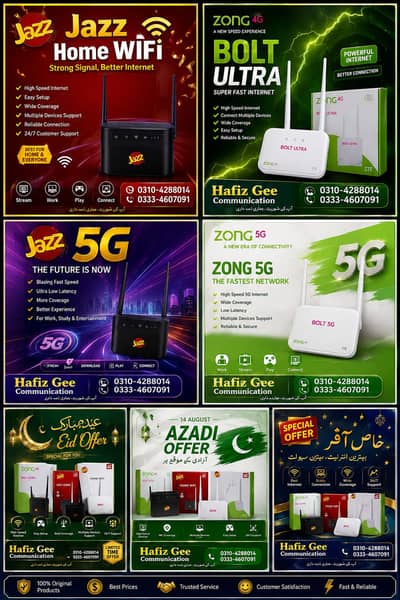 Jazz Ufone Zong Telenor Warid all data and calling sims works