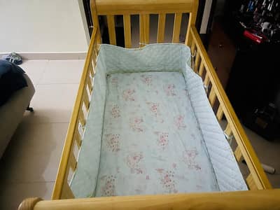 Baby Cot, Imported, Wooden with mattress and Bedding