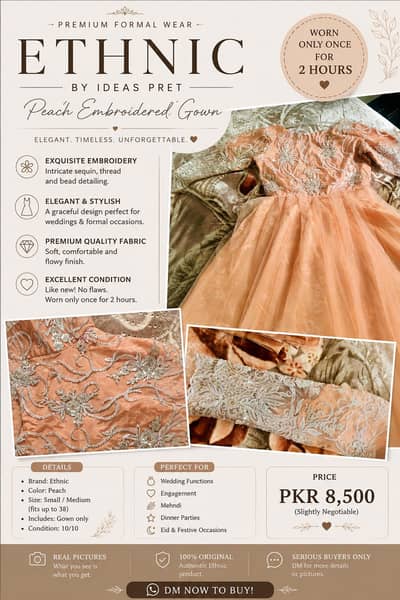 Ethnic Peach Embroidered Gown – Worn Once for 2 Hours | Like New