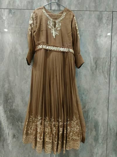 Brown Golden Embroidered Maxi Dress