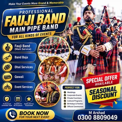 Band baja, Fauji Band, Events,Dhool services, Fauji Pipe Band, Qawali