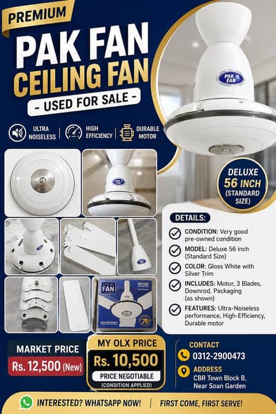 Pak Fan Deluxe 56 Inch Ceiling Fan – Used | Very Good Condition