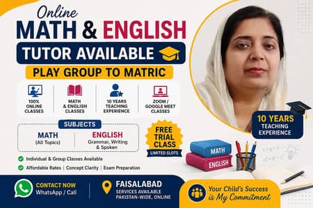 Online Math & English Tutor – Play Group to Matric