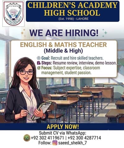 Female Teacher Required for Maths and English