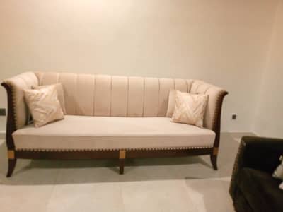 GOURMET FURNISHINERS Premium Wooden Sofa with Velvet Poshish