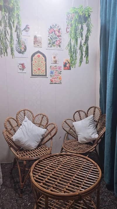 Cane Flower chairs and table set