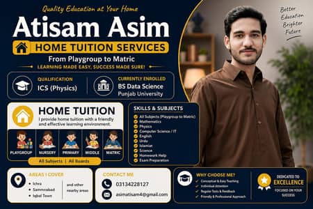Home Tutor – Playgroup to Matric