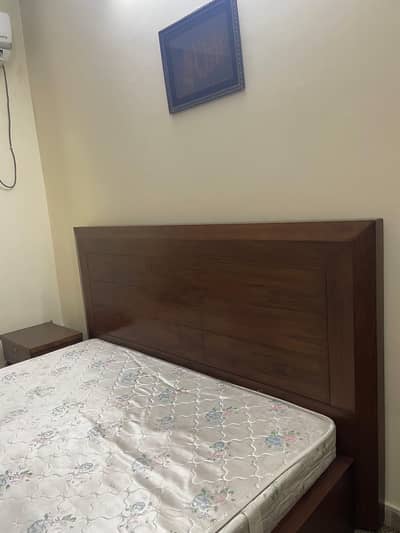King Size Wooden Bed Set Along with Mattress & Side Tables For Sale