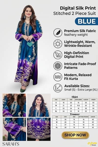 Stylish Printed Silk Shirt & Trouser Set - 2 Pcs