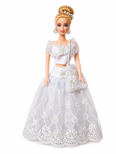 handmade barbie bridal dress with purse white