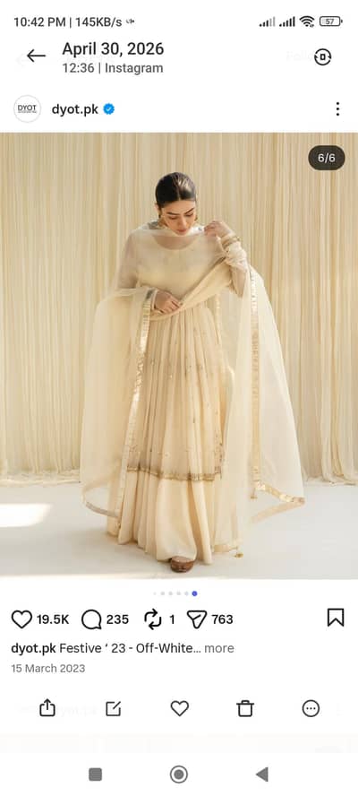 off white shafoon stuff flared frock