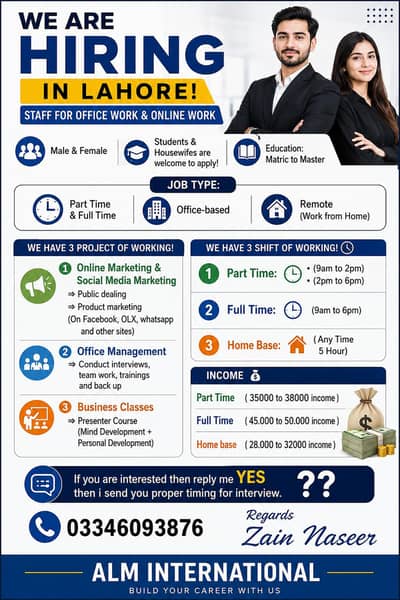 hiring male and female for online and office
