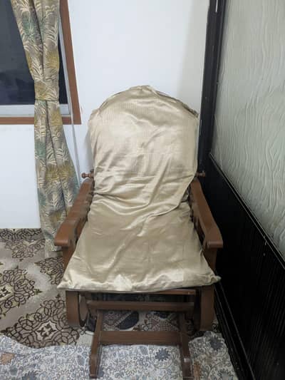 Wooden Easy Relaxing Chair with Foldable Footrest & Full Cushion