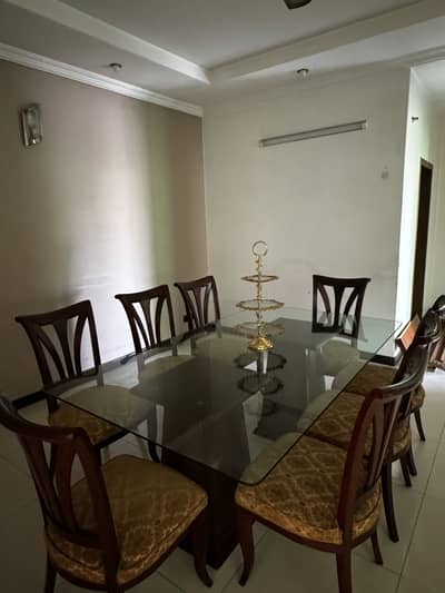 8-Seater Wooden Dining Table Set with Glass Top