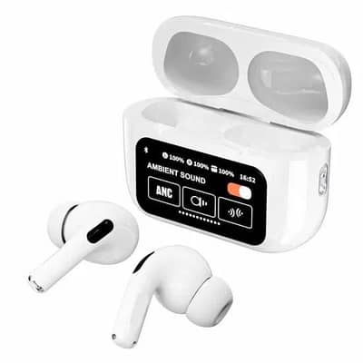 AirPods Touch L. C. D A9 White Bluetooth Earbuds Heavy SoundScreen