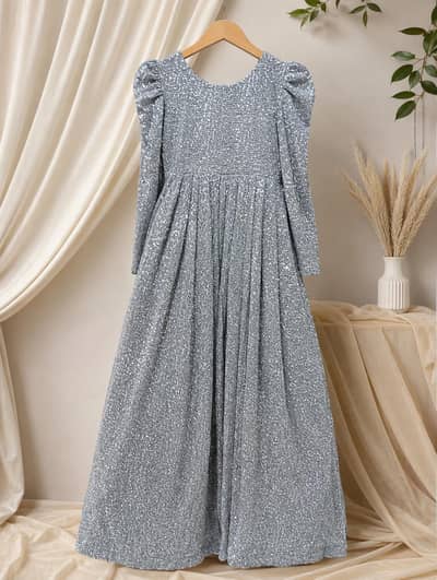 Beautiful Silver Grey Glitter Maxi Frock – Party Wear 