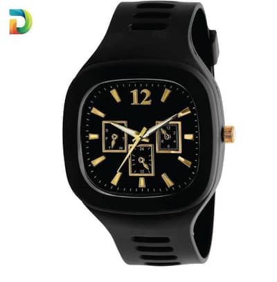 Men black silicone analogue watch with gold accents