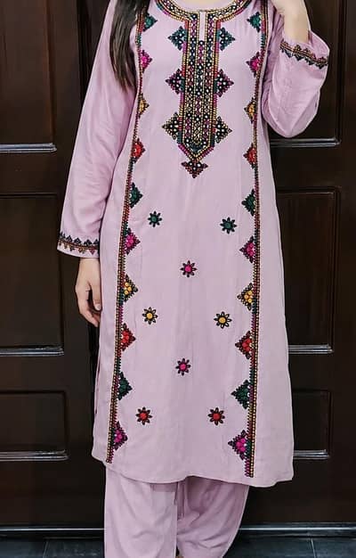 2pcs dress lilac color with multi handwork embroidery