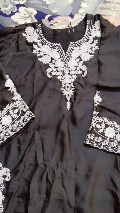 Black Silk dress white embroidery