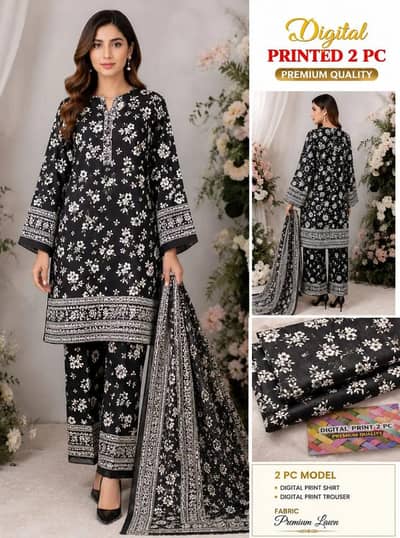 2pcs women unstitched 3-D Block printed Suit
