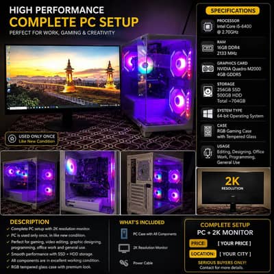 Gaming/Editing PC i5 6th Gen 16GB RAM Quadro M2000 4GB  SSD + HDD RGB