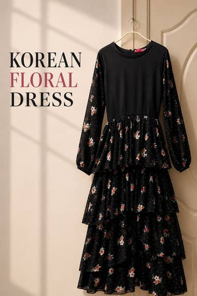 Korean floral black frock