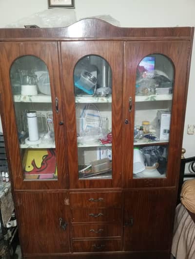 Solid Wooden Showcase Wardrobe / Crockery Cabinet in Good Condition