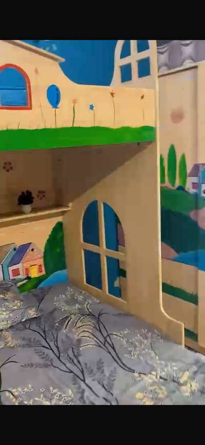 Children’s wooden  bed double floor with 3joint cupboard dressing