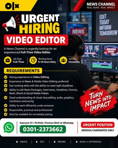 URGENT HIRING – VIDEO EDITOR