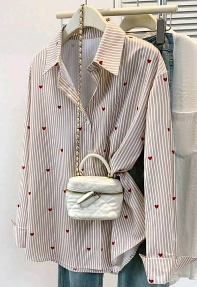 women polo heart print striped shirt