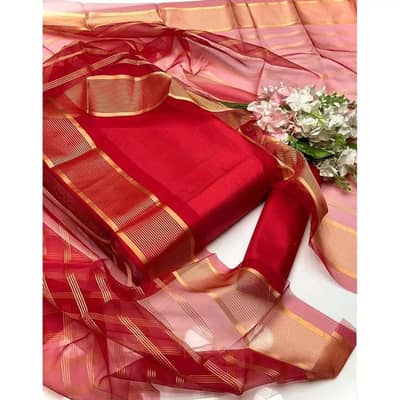 Premium Katan Silk Unstitched 3 Piece Suit With