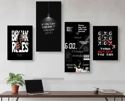Set of 4 Motivational Wall Art Frames | Wooden Sticky Tiles | 8x16" &