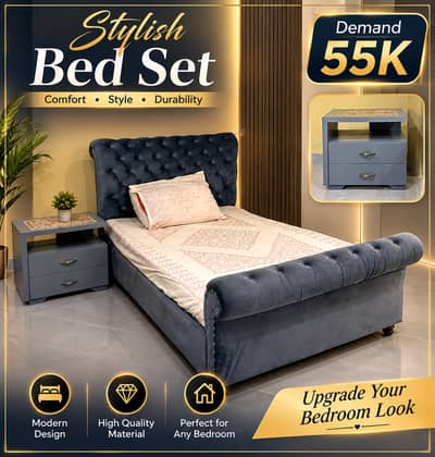Modern Single Bed Bed Frame with Matching Side Table