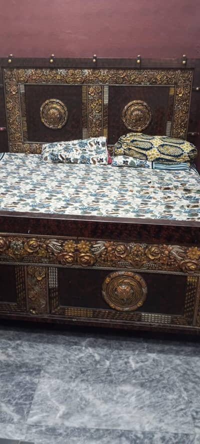 Heavy Wooden Bed with Side table and Dressing Table 03084036275
