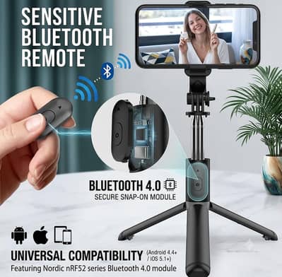 R1S-selfie stick ,tripod with LED and Bluetooth remote --free delivery