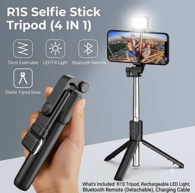 R1S-selfie stick ,tripod with LED and Bluetooth remote --free delivery