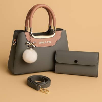 Maroon Handbag & Wallet Set for Girls with Gold Hardware