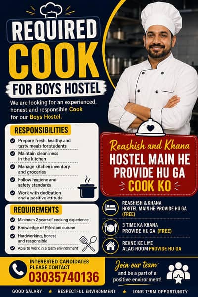 Cook required For Boys Hostel