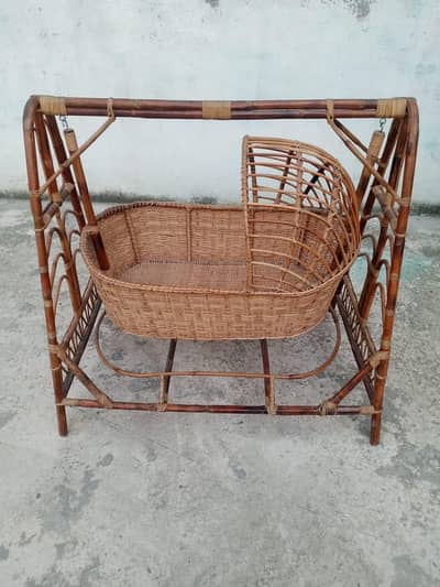 handmade rattan baby cradle with bamboo stand