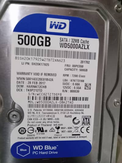 WD Blue 500GB SATA PC Hard Drive – 7200 RPM