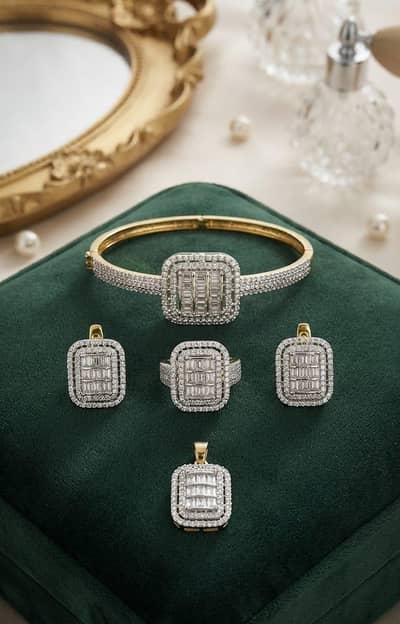 Luxury Gold-Tone Crystal Jewelry Set for Women | Bridal Wedding Neckla