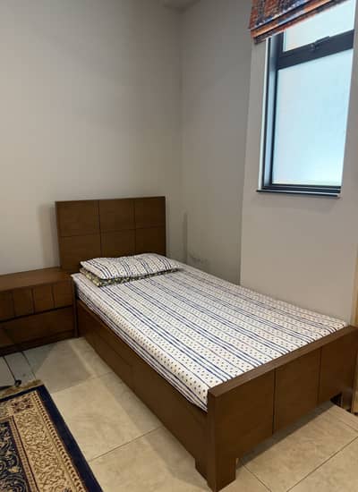 Single Wooden Bed with side table and mattress