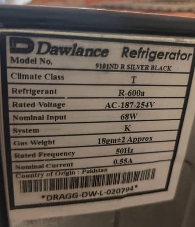 Dawlance 9101SDR Refrigerator | 4 CFT | Silver & Black | Used 8 Months