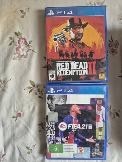 PS4 Slim + 2 Controllers + RDR2 + FIFA 21 — Good Condition