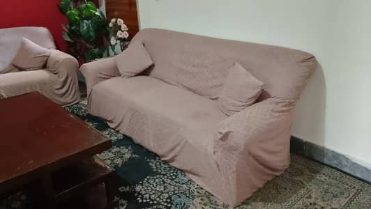Comfortable 6-Seater Sofa Set with Fabric Covers & Matching Cushions (