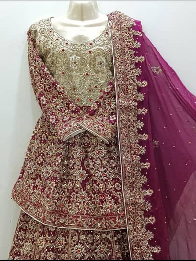 Deep Maroon & Antique Gold Bridal Lehenga Set